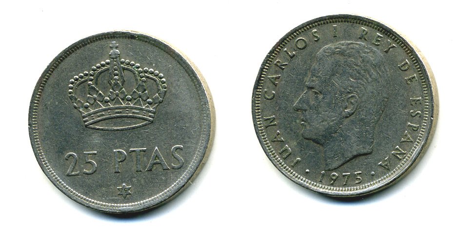 Испания 25 песет 1975 (79) Хуан Карлос I (1975-2014) KM 808 медно-никель 36-1245