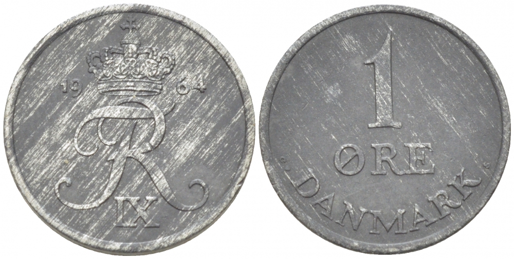 ДАНИЯ 1 ЭРЕ 1964 С; S, ФРЕДЕРИК IX (1947-1972) KM 839.2 цинк 3955-511