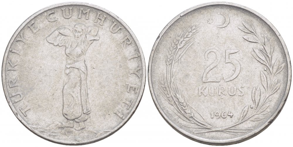 ТУРЦИЯ 25 КУРУШ 1964 KM 892.2 сталь 4529-1213