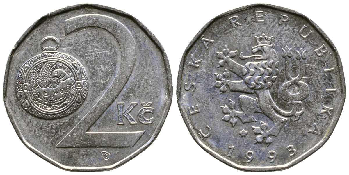 Чехия 2 кроны 1993 KM 9 сталь плакированная никелем 176-553