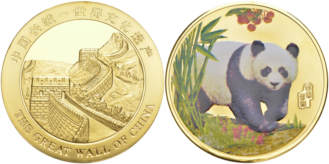 КИТАЙ МЕДАЛЬ ND ПАНДА, ЦВЕТНАЯ ЭМАЛЬ, позолота медно-никель PROOF M39-13