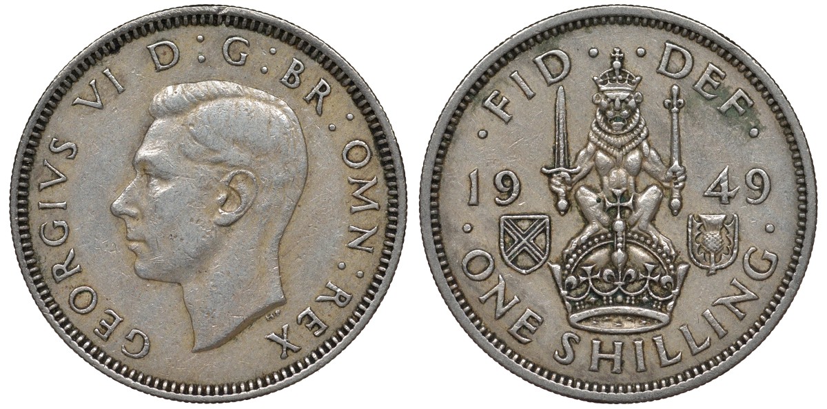 Великобритания 1 шиллинг 1949 Георг VI (1936-1952), Шотландский герб KM 877, Spink 4109 медно-никель 4122-533