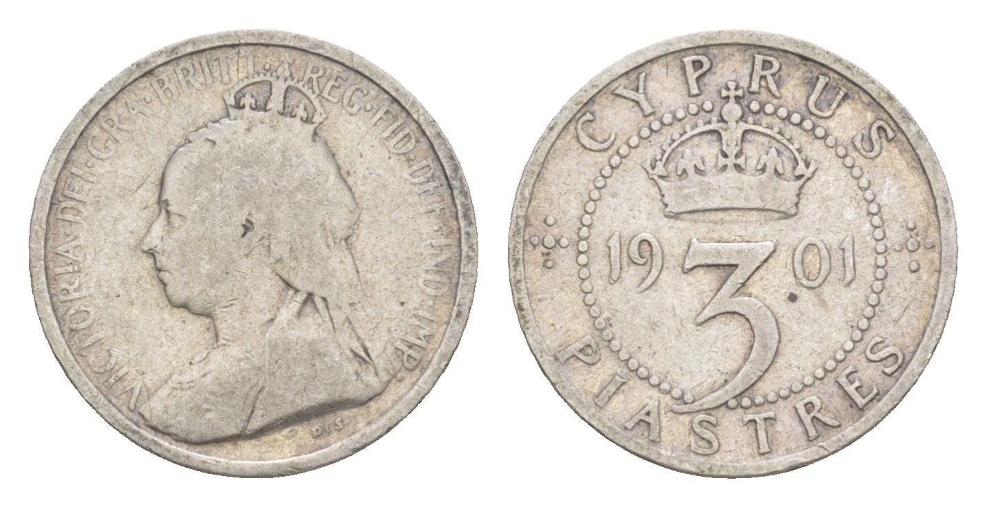Кипр 3 пиастра 1901 Виктория (1837-1901) KM 4 серебро 4127-1324