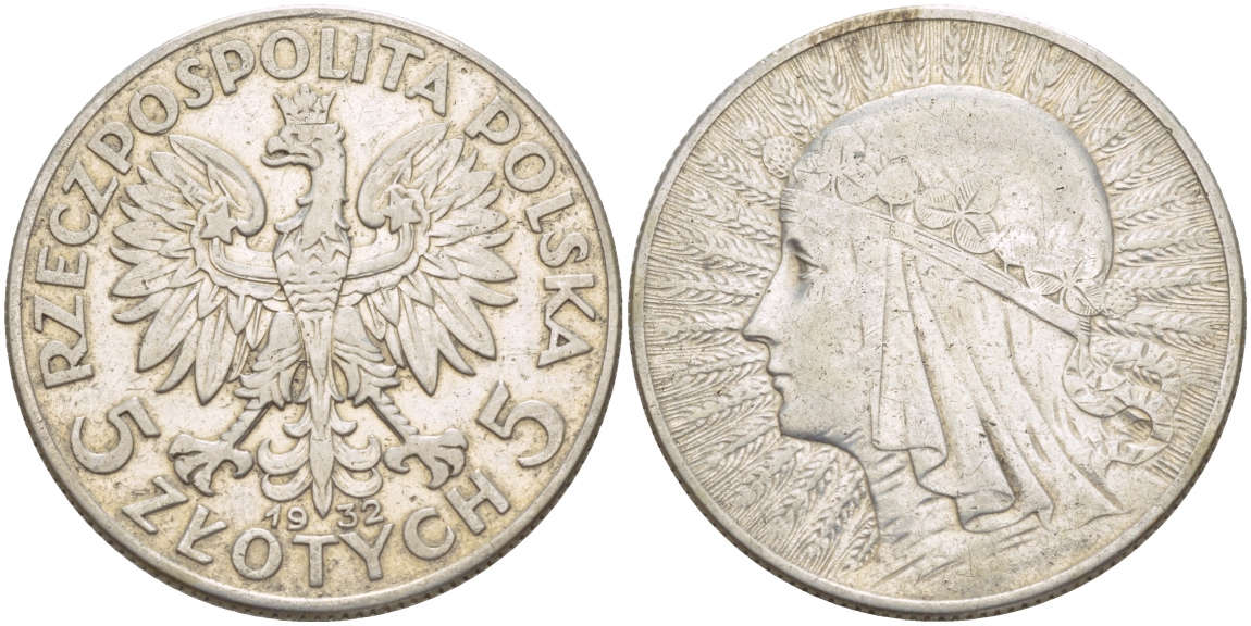 ПОЛЬША 5 ЗЛОТЫХ 1932 ЯДВИГА, ЛОНДОН KM 21 серебро 4545-1112