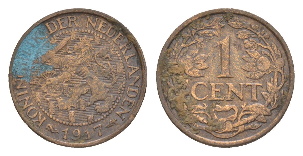 Нидерланды 1 цент 1917 Вильгельмина (1890-1948) KM 152 бронза 75-155