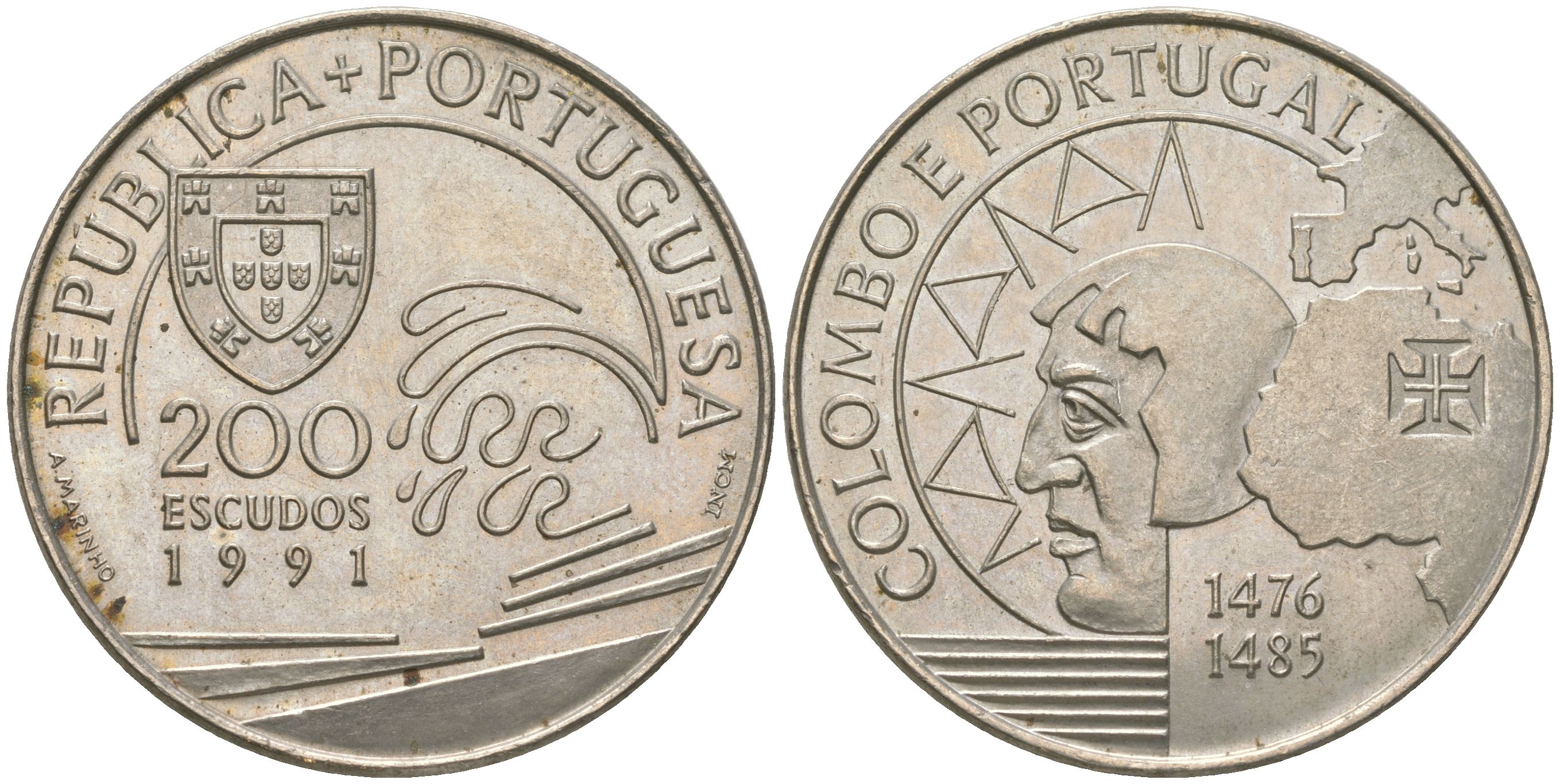 Португалия 200 эскудо 1991 Христофор Колумб в Португалии KM 658 медно-никель UNC 107-1035