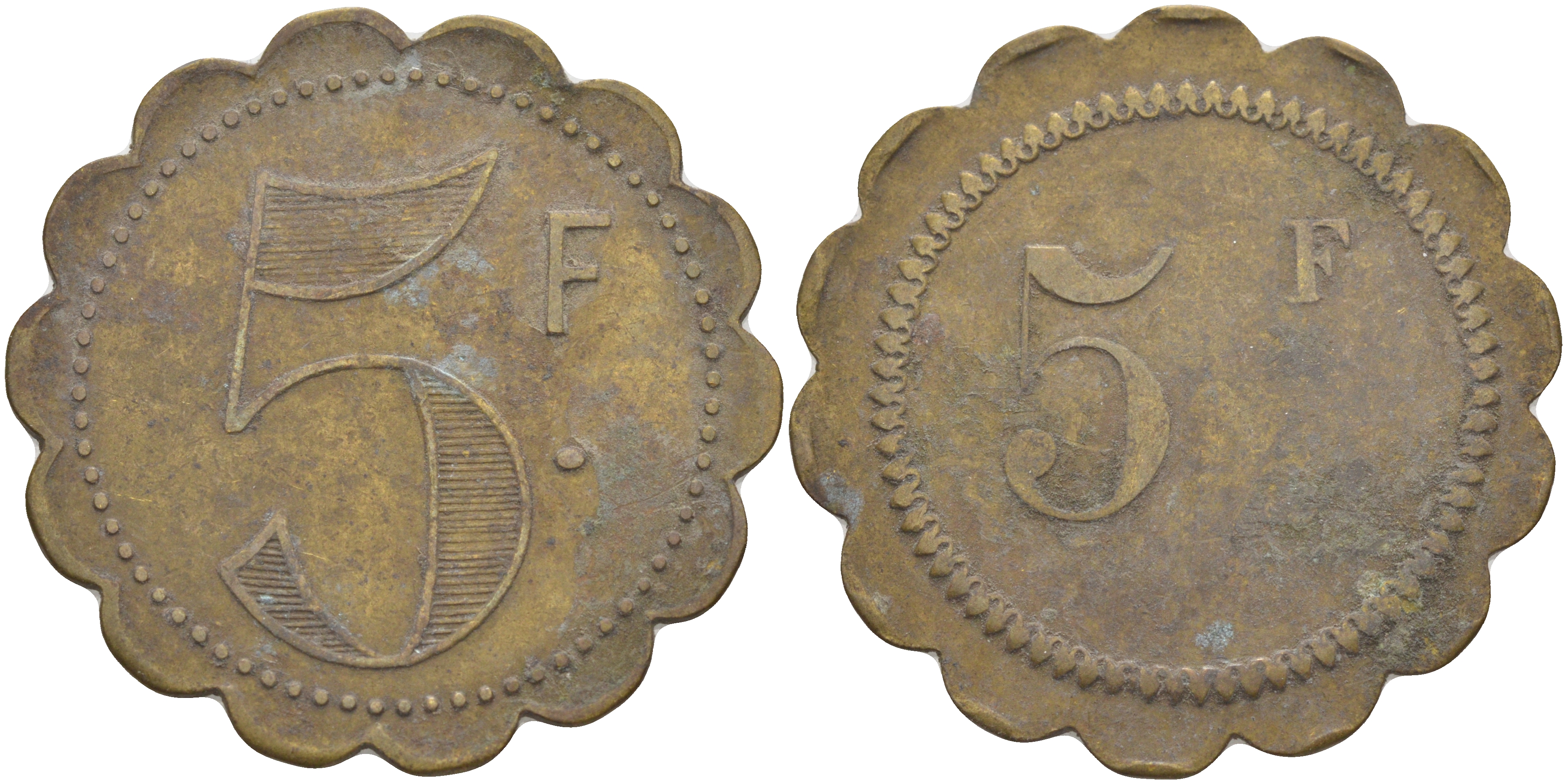 ФРАНЦИЯ 5 ФРАНКОВ НАЧАЛО XX ВЕКА d около 35 мм, вес около 7,4 гр платежный жетон латунь 63-513