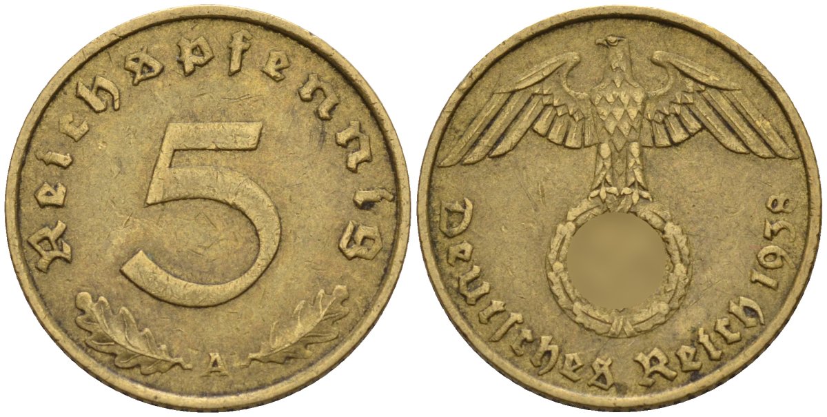 Германия 5 рейхспфеннигов 1938 A KM 91, J. 363 алюминиевая бронза 4151-822