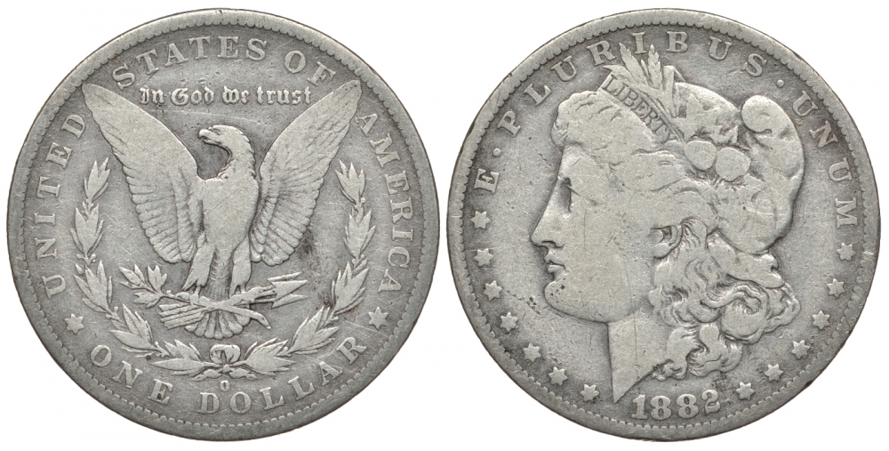 США 1 доллар 1882 O, Морган доллар, монетный двор Орлеан KM 110 серебро 272-1415