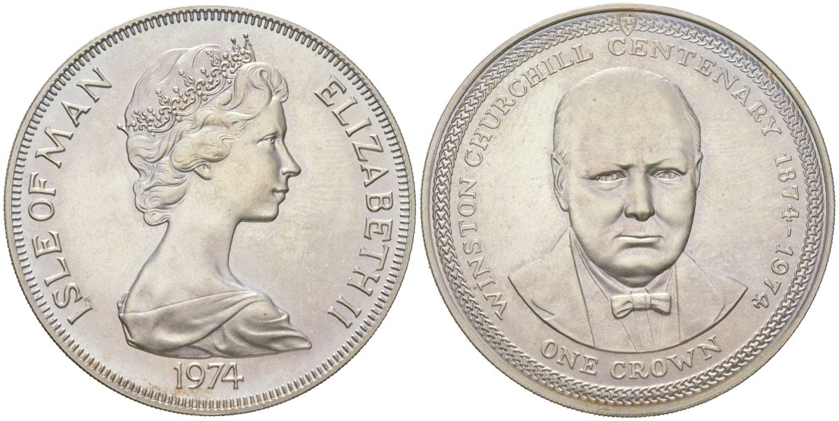 Остров Мэн 1 крона 1974 100 лет со дня рождения Уинстона Черчилля KM 30 медно-никель BU 00-1067-2-13