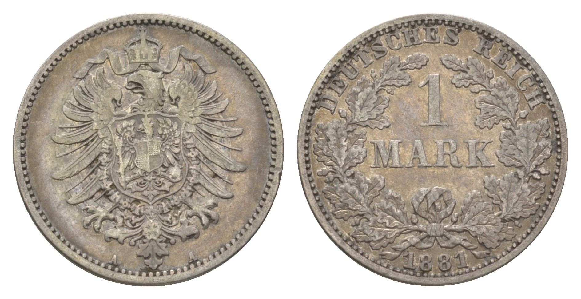 Германия 1 марка 1881 A, Вильгельм I (1861-1888) KM 7, J. 9 серебро 4626-136