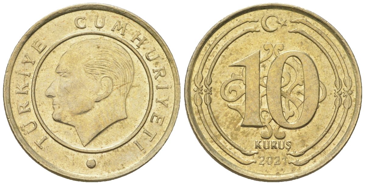Турция 10 курушей 2021 KM 1241 медь цинк никель 4124-1133
