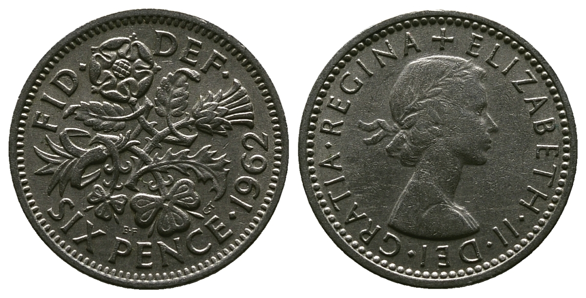 Великобритания 6 пенсов 1962 Елизавета II (1952-2022) KM 903, Spink 4149 медно-никель 4381-756