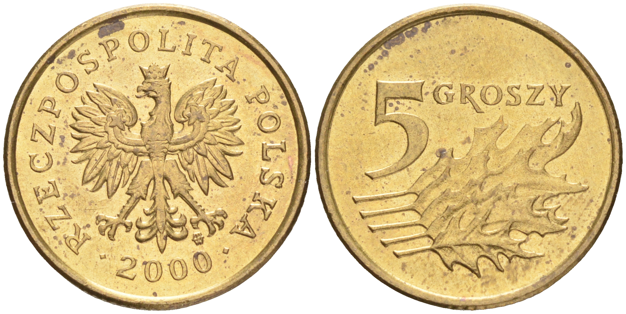 Польша 5 грошей 2000 MW KM 278, Parchimowicz 703g латунь 4516-1238