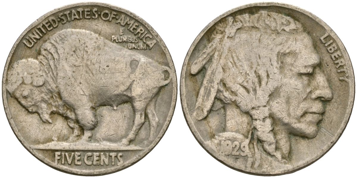 США 5 центов 1929 индеец, бизон KM 134 медно-никель 4523-624