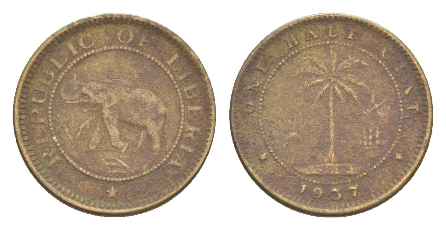 Либерия 1/2 цента 1937 KM 10 латунь 4614-853