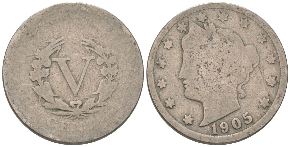 США 5 центов 1905 голова свободы KM 112 медно-никель 3336-133