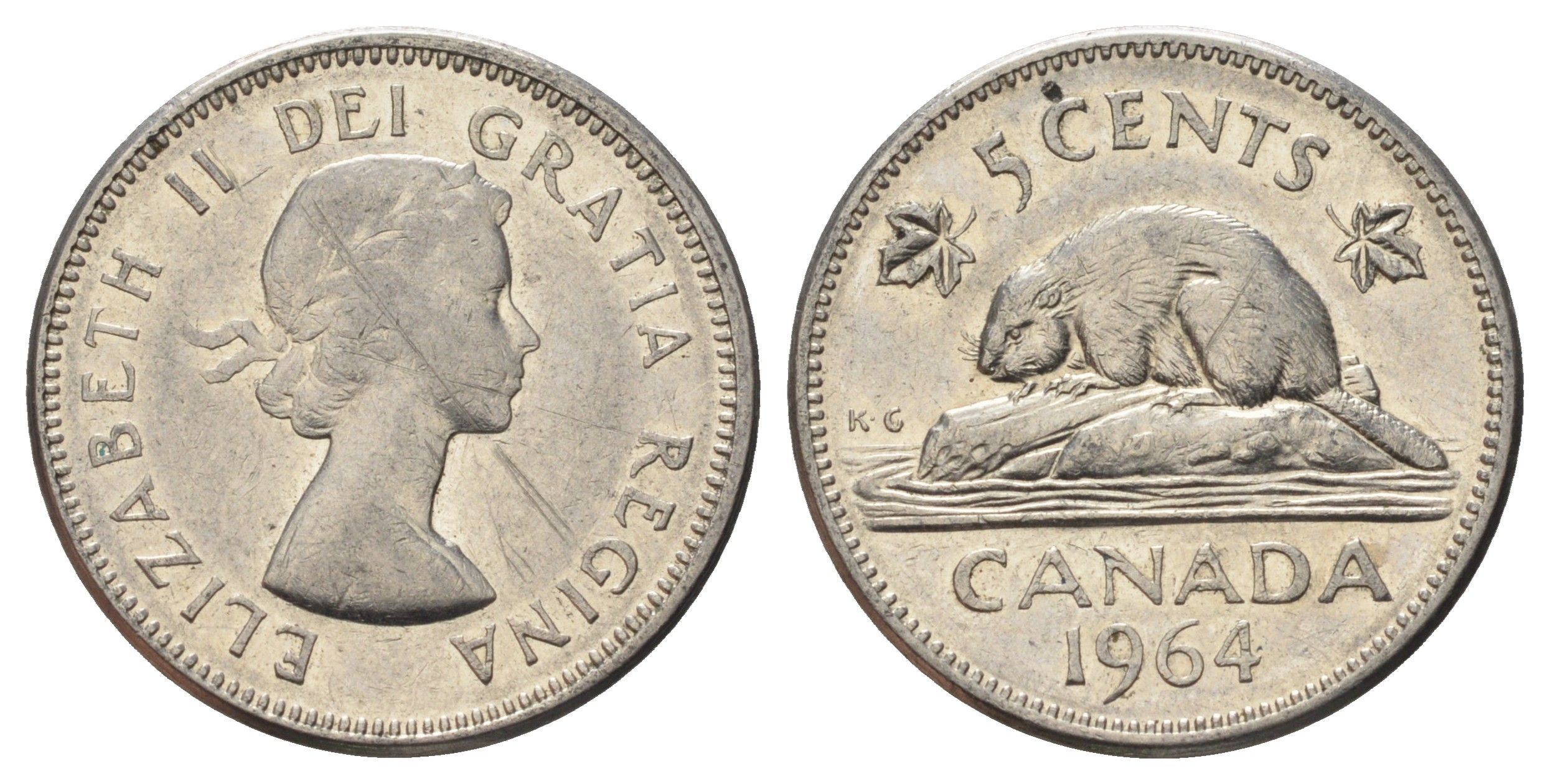 Канада 5 центов 1964 Елизавета II (1952-2022), бобр KM 57 никель 4689-342