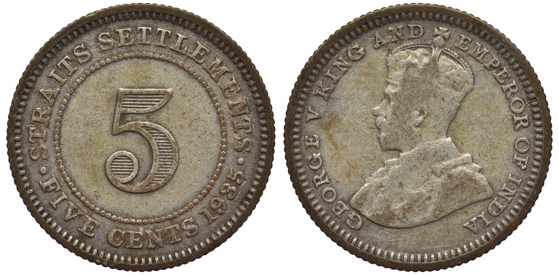 Стрейтс-Сетлментс 5 центов 1935 Георг V (1910-1936) КМ 36 серебро 53-563