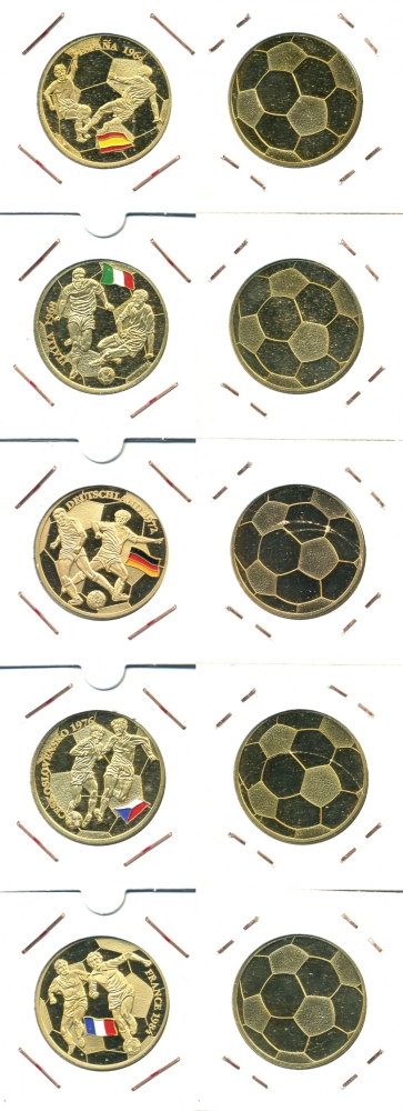 Чехословакия набор из 5 жетонов ND победители чемпионата Европы по футболу 1964 Испания, 1968 Италия, 1972 ФРГ, 1976 Чехословакия, 1984 Франция UNC 3896-241