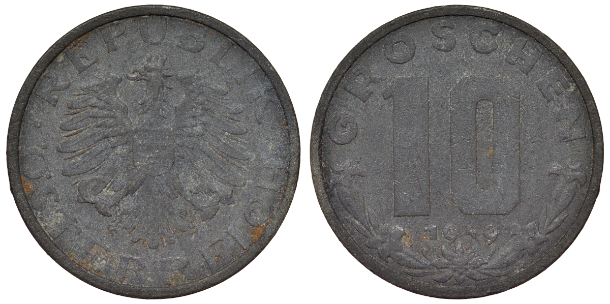 Австрия 10 грошей 1949 KM 2874 цинк 4119-427