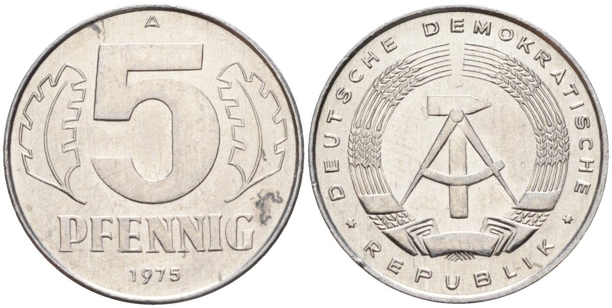 ГДР 5 пфеннигов 1975 A KM 9.1 алюминий 4143-722