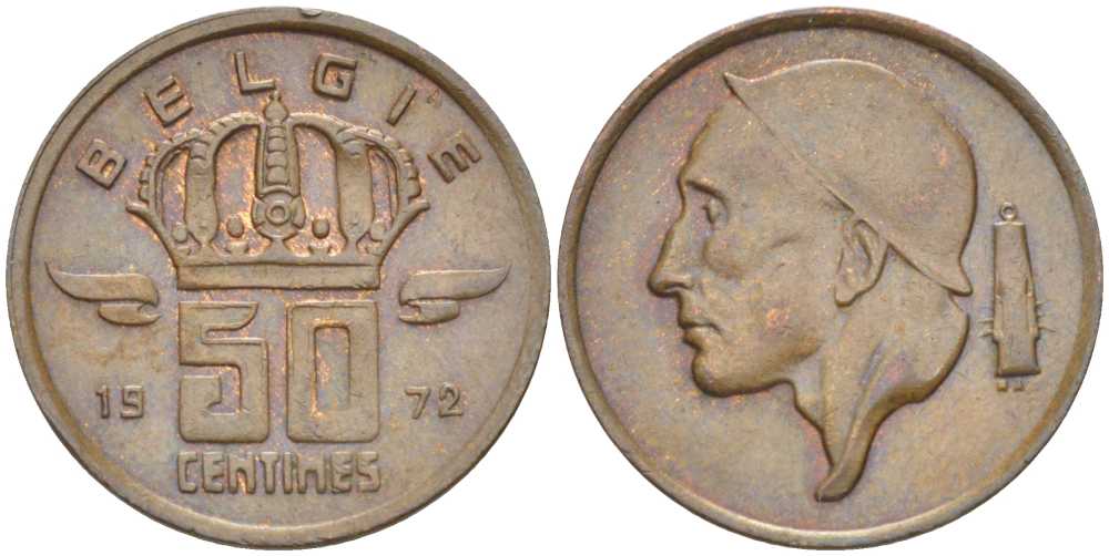 Бельгия 50 сантимов 1972 Belgie, Бодуэн I (1951-1993) KM 149.1 бронза 206-152