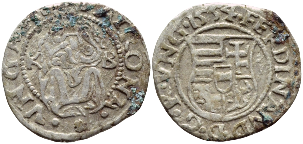 Венгрия 1 денар 1554 К-В, Фердинанд I (1526-1564), мадонна с младенцем серебро 3896-814