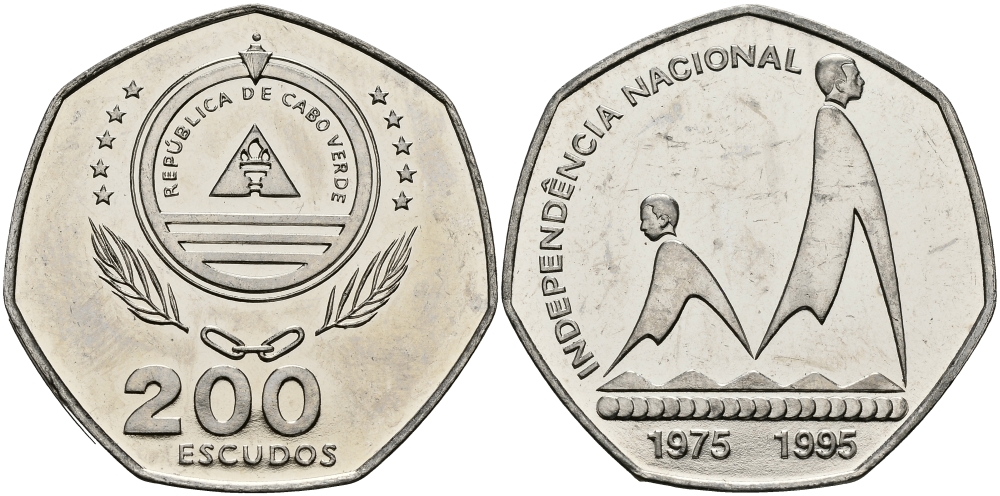 Кабо-Верде 200 эскудо 1995 20 лет независимости KM 35 медно-никель UNC 3333-942