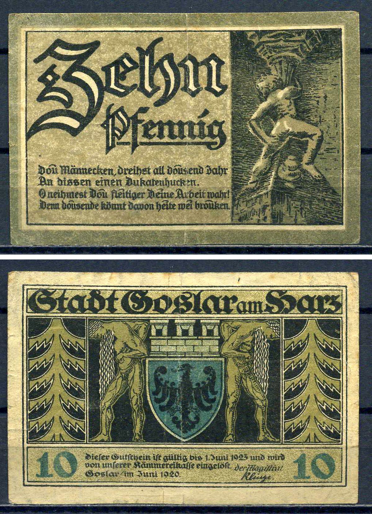 Гослар (Пруссия, Ганновер) 10 пфеннигов 1920 бумага 7556-23-3-2