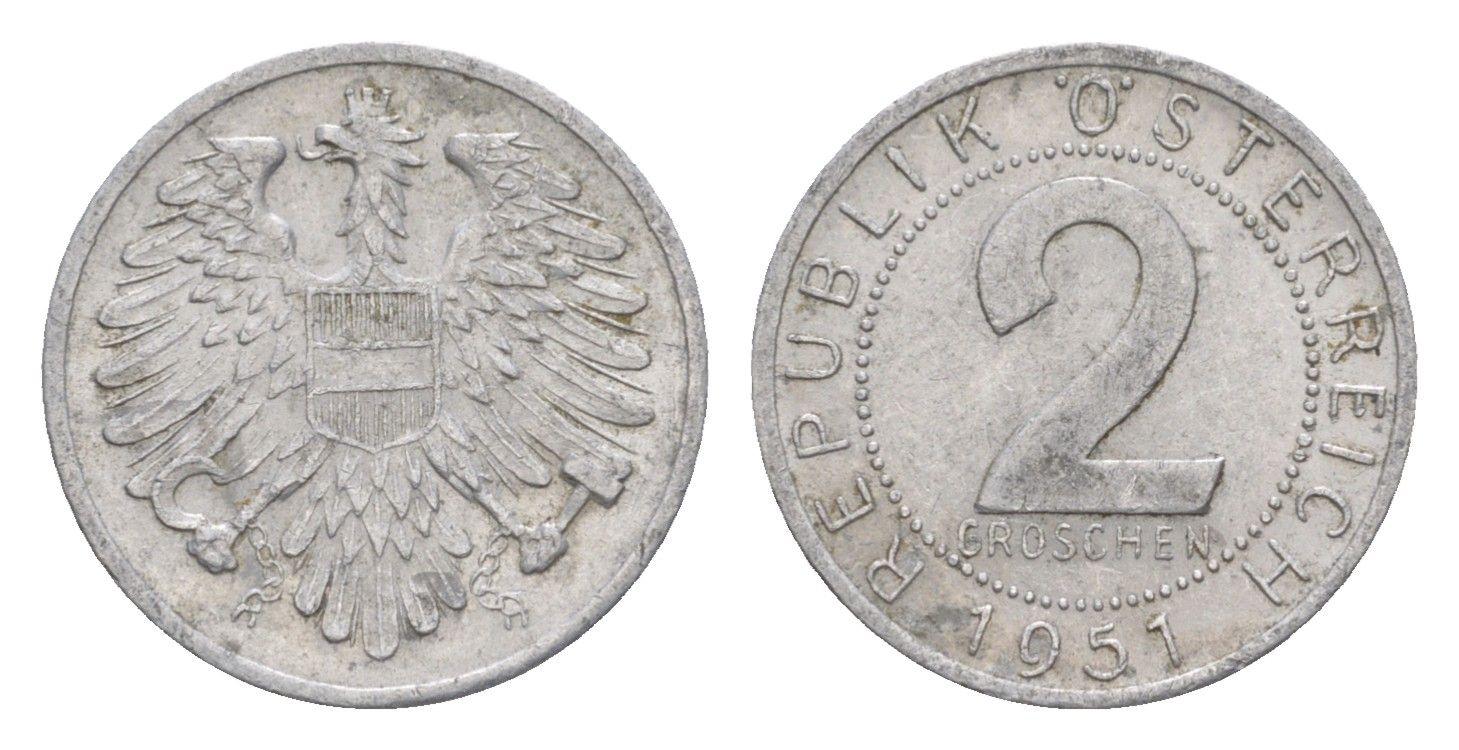 Австрия 2 гроша 1951 KM 2876 алюминий 4564-569