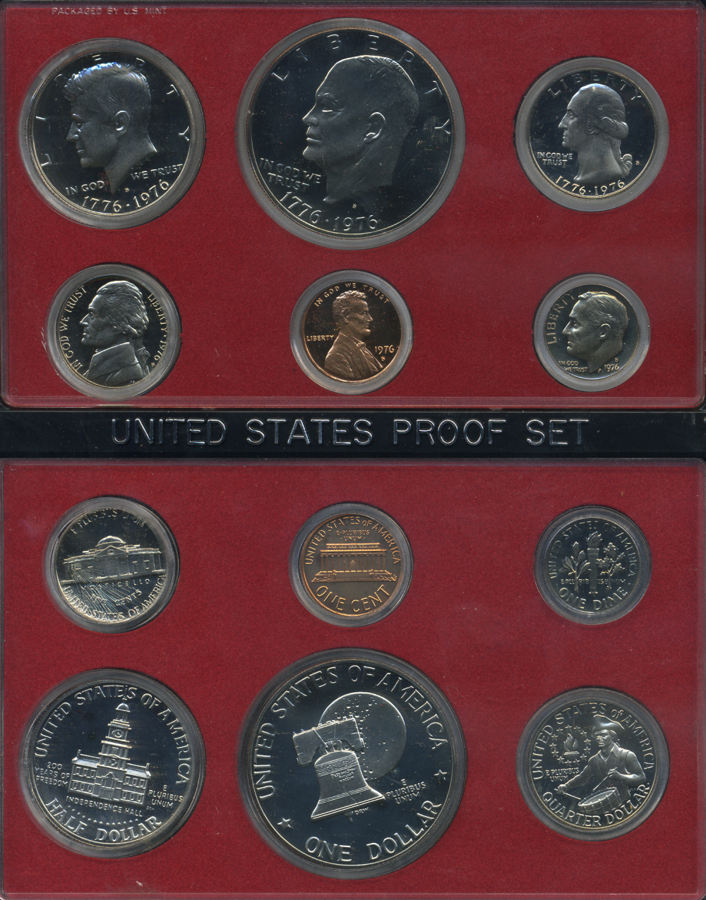 США официальный набор из 6 монет 1976 S, 200 лет независимости США, набор президентов, в пластике, в оригинальной коробке PROOF 00-00