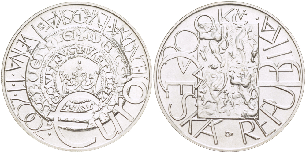 ЧЕХИЯ 200 КРОН 2002 СИТЕМА ЕВРО, ЕВРОВАЛЮТА, ДИАМЕТР 31 ММ., ВЕС 13 ГР., ПРОБА 900, ТИРАЖ 13867 ЭКЗ. KM 54 серебро UNC 1084-7-75