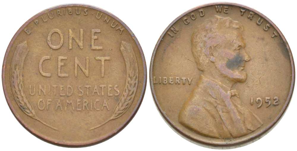 США 1 ЦЕНТ 1952 ЛИНКОЛЬН KM А132 медь цинк 3309-567
