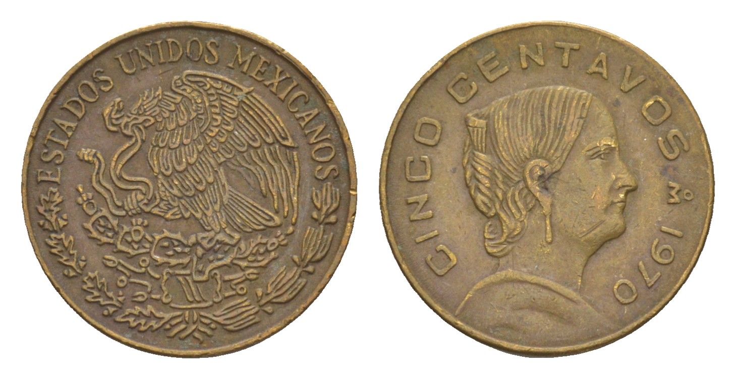 Мексика 5 сентаво 1970 Жозефа Ортис де Домингес KM 427 латунь 4655-1046