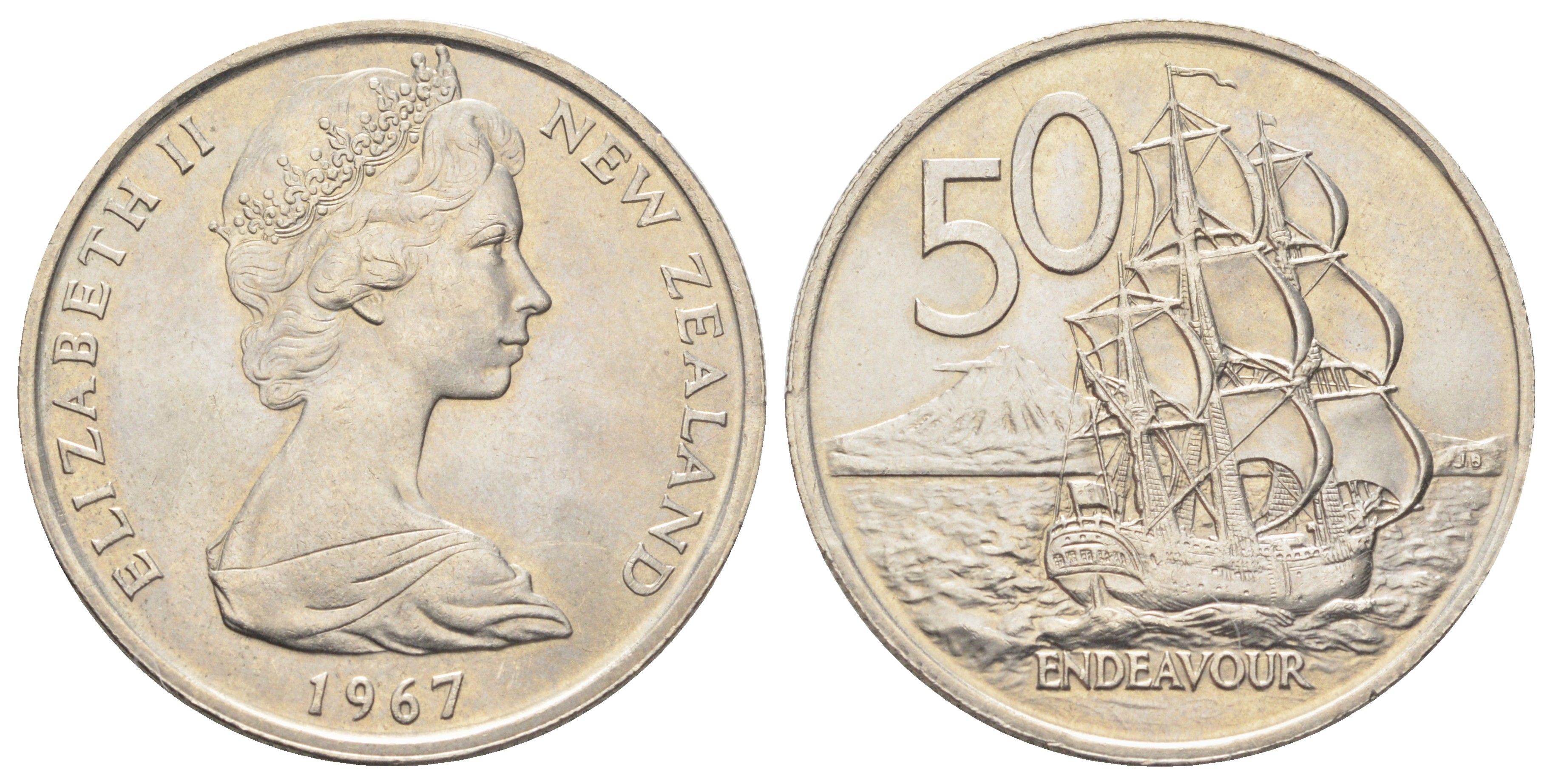 Новая Зеландия 50 центов 1967 Елизавета II (1952-2022), птичка киви KM 37 медно-никель UNC 4692-812