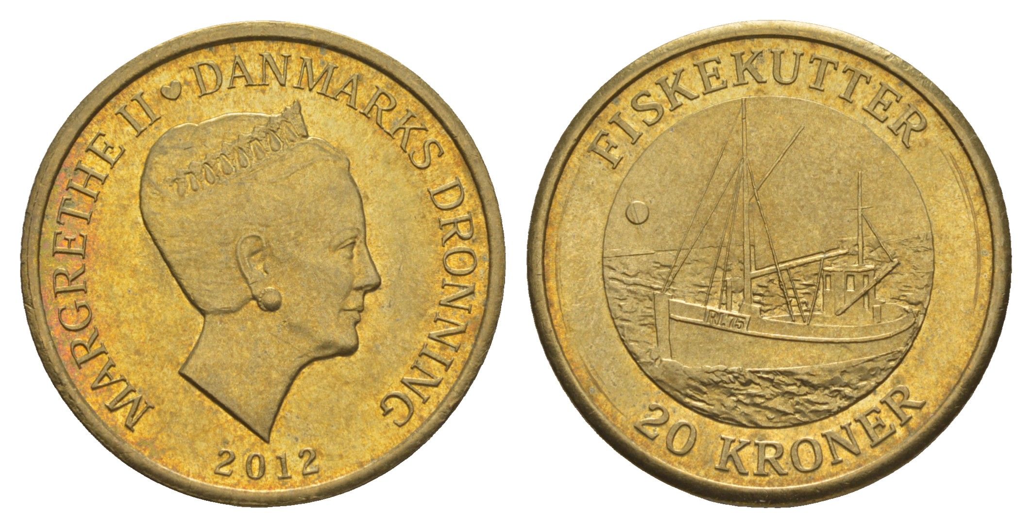 Дания 20 крон 2012 Корабли - Рыболовецкая лодка KM 953 алюминиевая бронза UNC 4650-1044