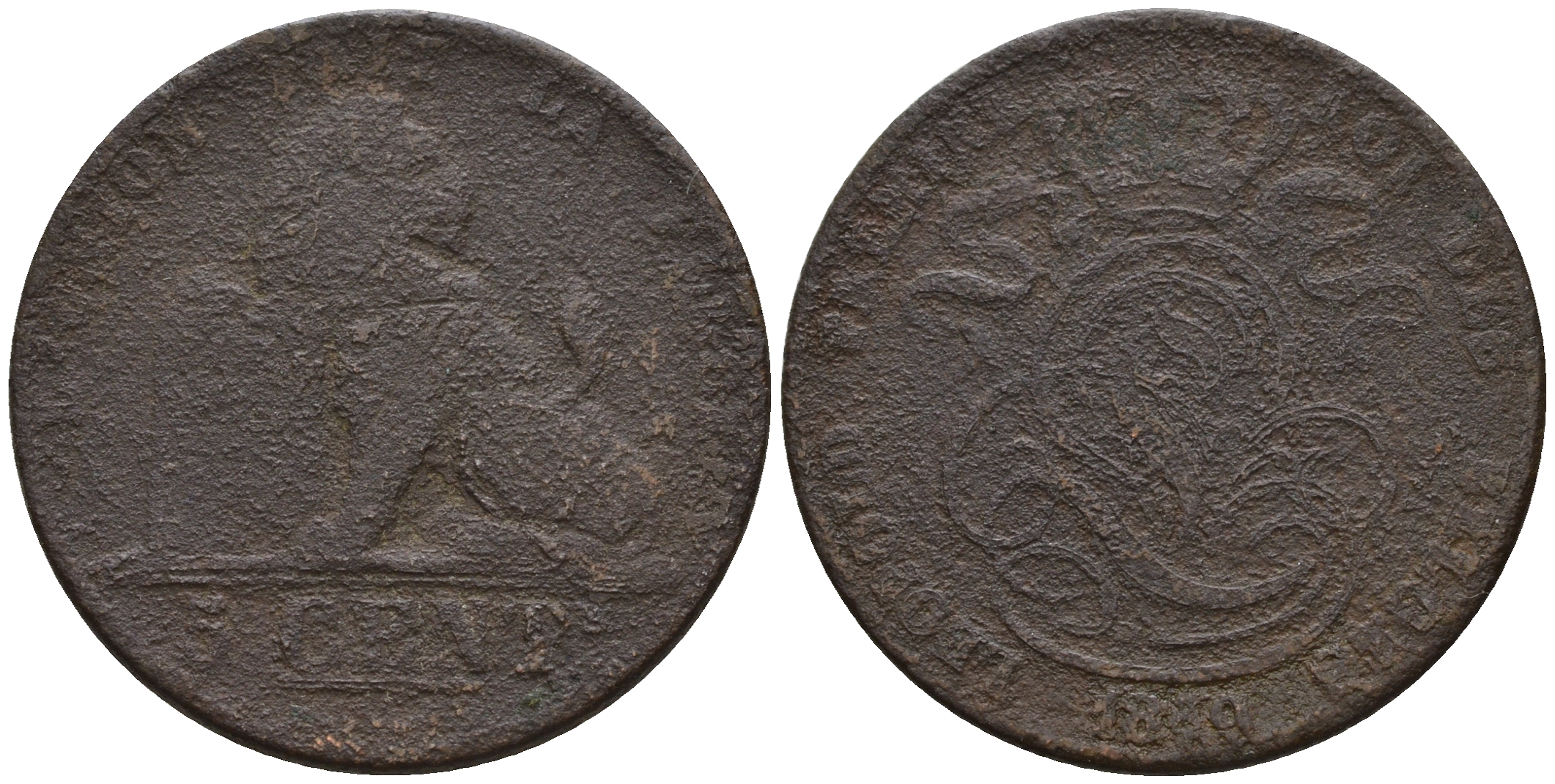 Бельгия 5 сантимов XIX ВЕК KM 5.1 медь 259-1012