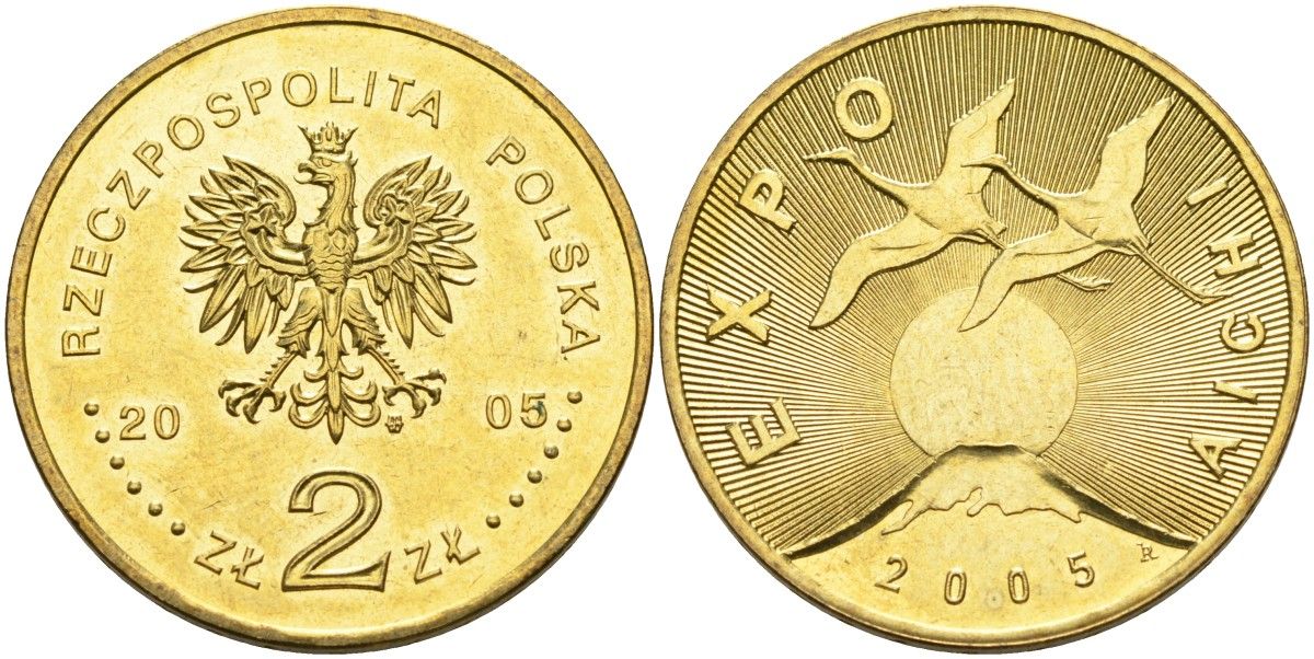 Польша 2 злотых 2005 MW, Япония, экспо 2005 KM 949, Parchimowicz 949 нордик UNC 4676-327