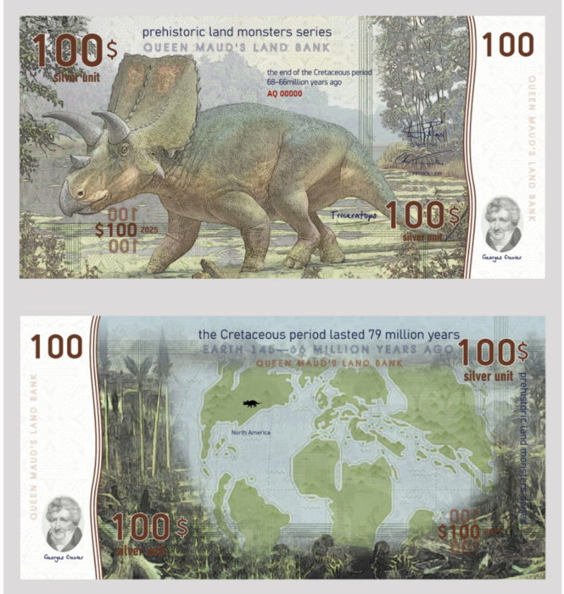 Земля Королевы Мод набор из 6 банкнот ND доисторические травоядные динозавры  полимерная бумага  UNC (пресс) 448-97-1