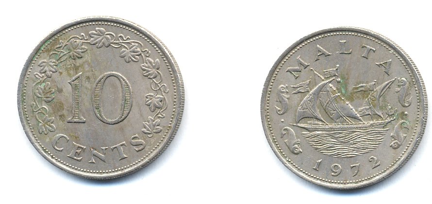Мальта 10 центов 1972 баржа Великого магистра KM 11 медно-никель 4379-424