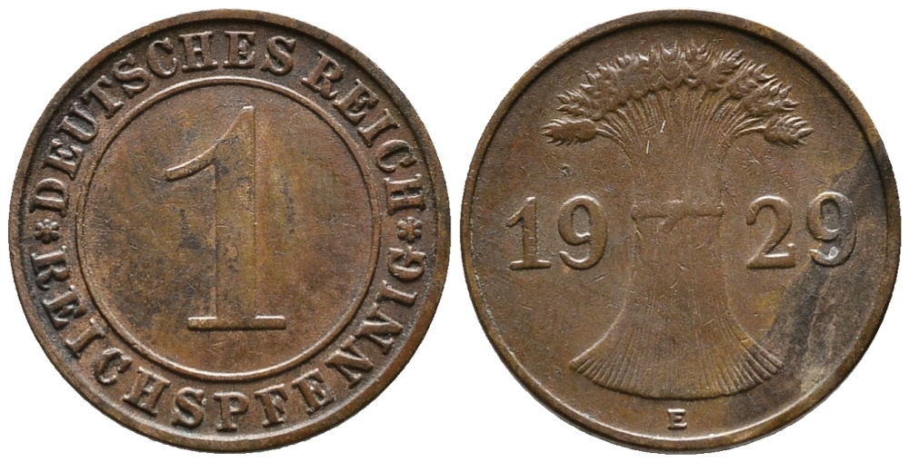 ГЕРМАНИЯ 1 РЕЙХСПФЕННИГ 1929 E KM 37, J. 313 бронза 39-1013