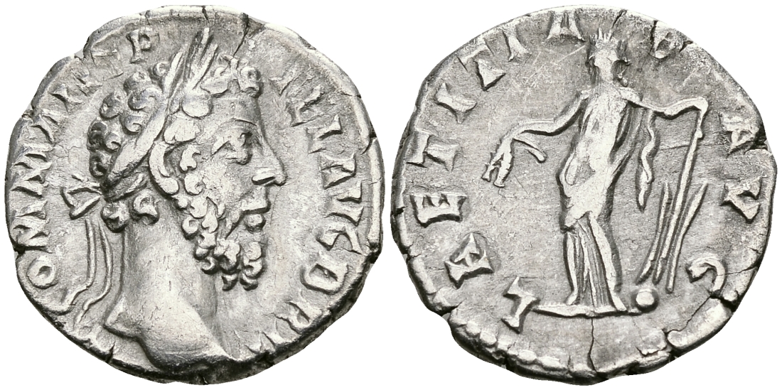 Римская Империя денарий 189 Коммод LAETITIAE AVG Летиция, персонификация Радости Рим Good Very fine RIC 201 серебро 1073-4-6-5