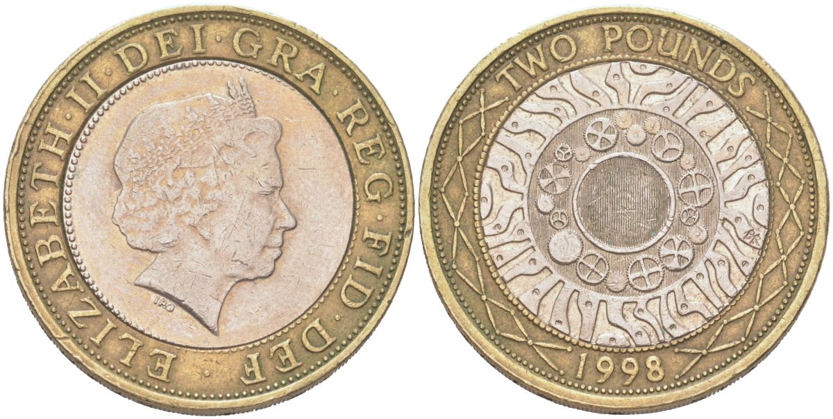 Великобритания 2 фунта 1998 Елизавета II (1952-2022) KM 994, Spink 4570 (K9) биметалл 4128-825