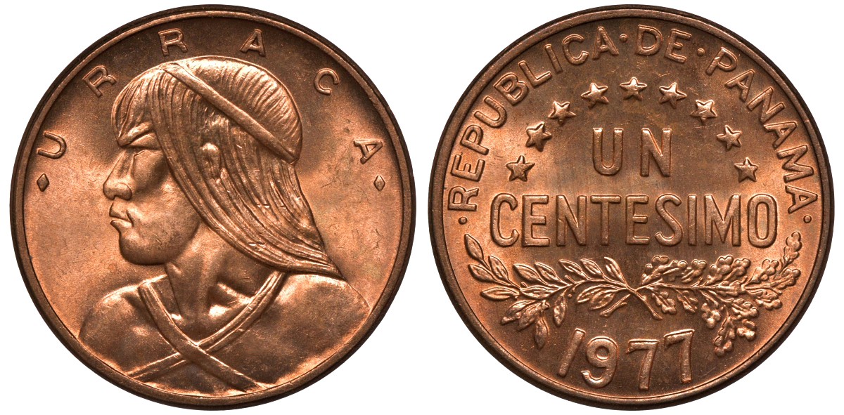 Панама 1 сентесимо 1977 Уррака KM 22 бронза UNC M53-08