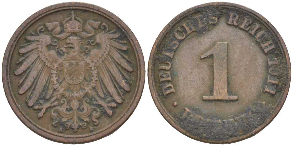 ГЕРМАНИЯ 1 ПФЕННИНГ 1911 А KM 10, J. 10 медь 201-936