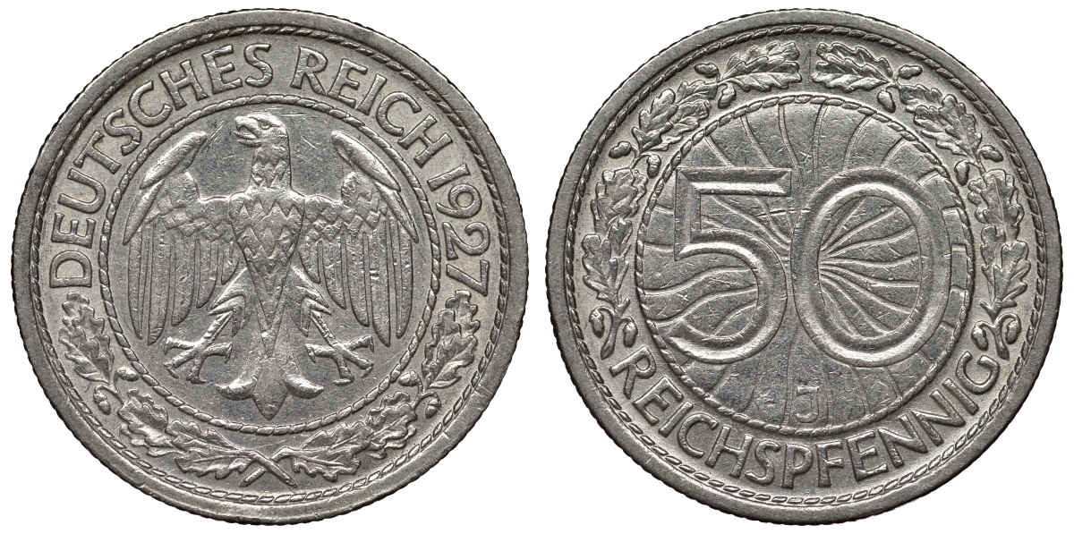 Германия 50 рейхспфеннигов 1927 J KM 49, J. 324 никель 4121-813