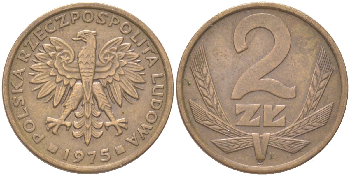 Польша 2 злотых 1975 Y 80.1 латунь 4614-657