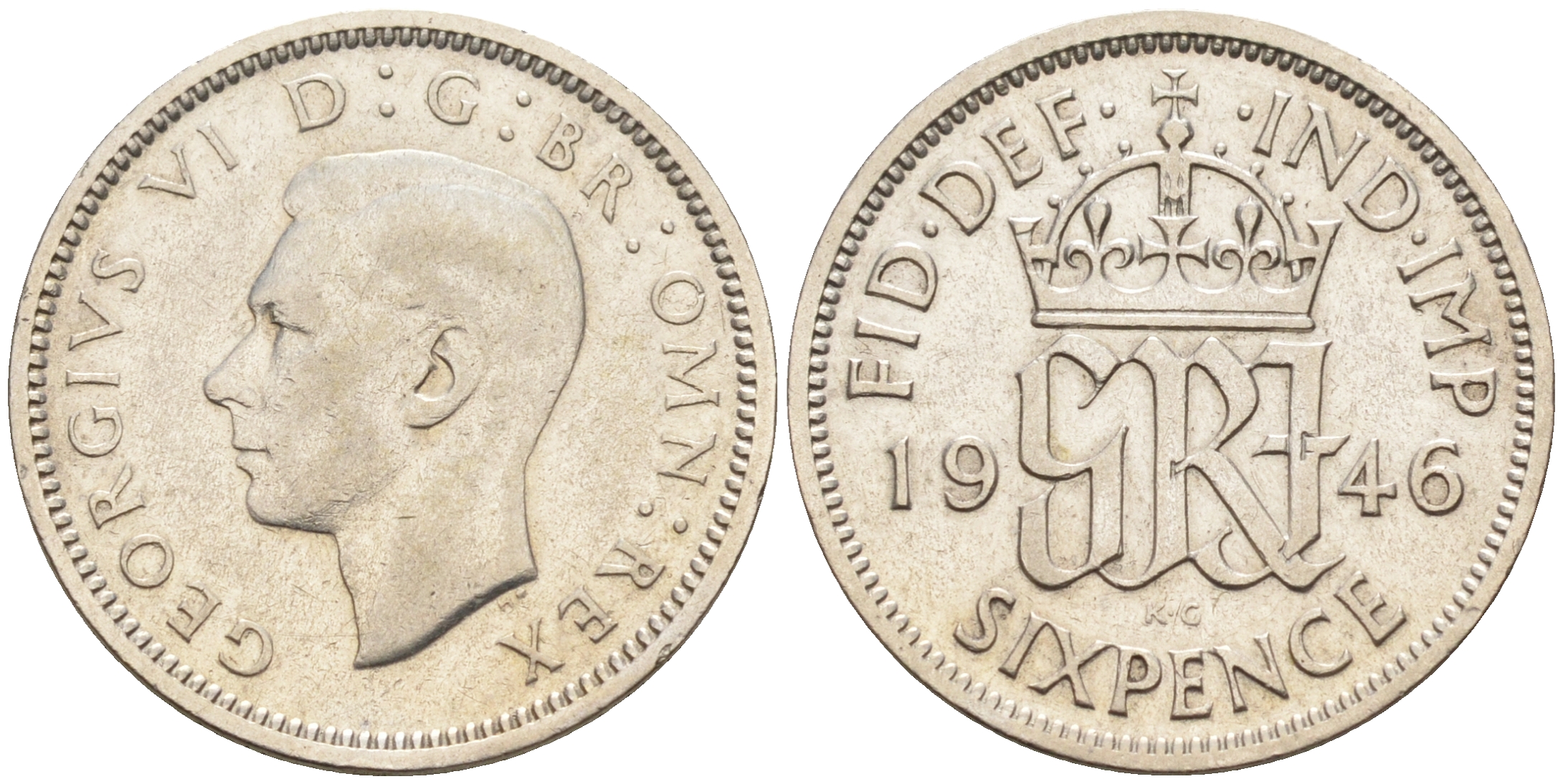 Великобритания 6 пенсов 1946 Георг VI (1936-1952) KM 852, Spink 4084 серебро 4588-617