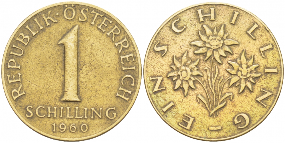 Австрия 1 шиллинг 1960 KM 2886 алюминиевая бронза 3457-814